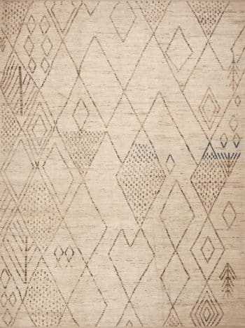 Ivory Background Brown Tribal Moroccan Beni Ourain Design Modern Area Rug 11637 by Nazmiyal Antique Rugs