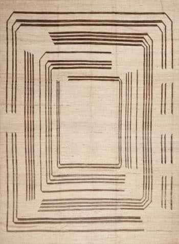 Ivory Cream Background Brown Color Geometric Square Pattern Modern Room Size Area Rug 11414 by Nazmiyal Antique Rugs