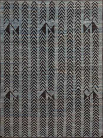 Light Blue Background Artistic Charcoal Color Tribal Geometric Pattern Modern Area Rug 11278 by Nazmiyal Antique Rugs