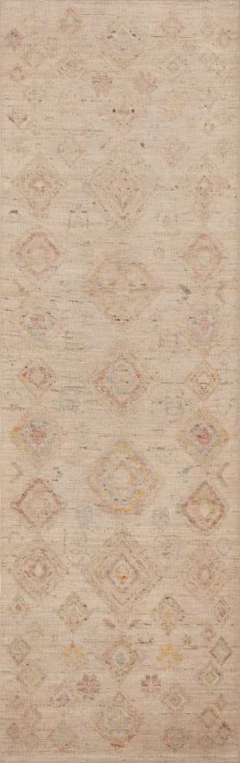 Light Cream Ivory Color Background and Soft Rustic Tribal Pattern Modern Hallway Runner Rug 11049 by Nazmiyal Antique rugs