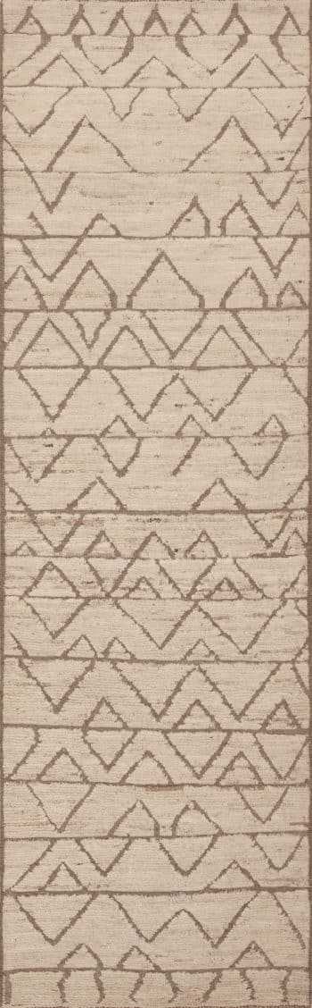Light Ivory Cream Color Background Neutral Grey Geometric Tribal Design Modern Hallway Runner Rug 11113 by Nazmiyal Antique rugs