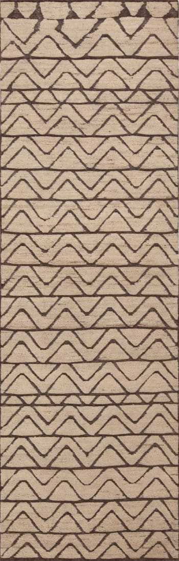 Light Ivory Cream Color Background Soft Neutral Tribal Geometric Chevron Pattern Modern Hallway Runner Rug 11086 by Nazmiyal Antique rugs