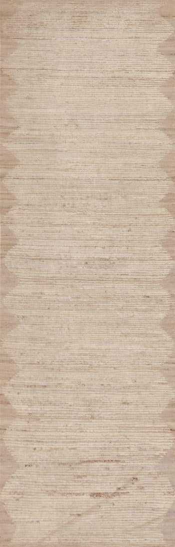 Light Ivory Cream Background Color Minimalist Solid Abstract Design Modern Hallway Runner Rug 11094 by Nazmiyal Antique Rugs