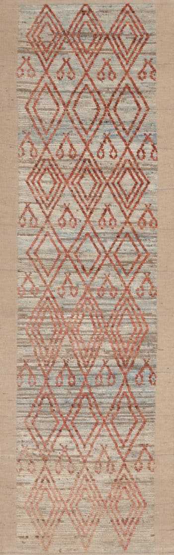 A Captivating and Beautiful Modern Light Blue Color Background Rustic Tribal Geometric Diamond Pattern Contemporary Runner Rug 11096 by Nazmiyal Antique Rugs
