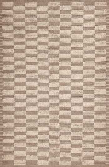 Modern Neutral Grey and Ivory Color Checkerboard Pattern Area Rug 11250 by Nazmiyal Antique Rugs