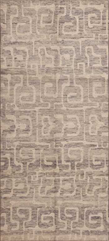 Neutral Color Tribal Geometric Design Long and Narrow Gallery Size Modern Area Rug 11001 by Nazmiyal Antique Rugs