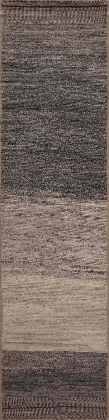 Neutral Color Minimalist Solid Abstract Abrash Hallway Runner Rug 11107 by Nazmiyal Antique Rugs