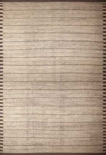 Oversized Neutral Cream Color Minimalist Geometric Stripes Design Modern Area Rug 11864 by Nazmiyal Antique Rugs