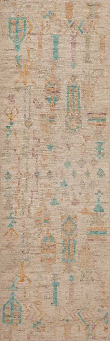 Captivating And Artistic Pastel Color Contemporary Modern Rustic Tribal Geometric Design Hallway Runner Rug 11039 by Nazmiyal Antique Rugs