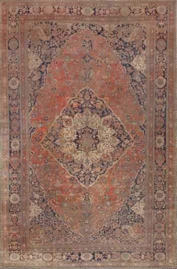 Rustic Fine Large Antique Persian Kashan Mohtashem Rug 72479 by Nazmiyal Antique Rugs