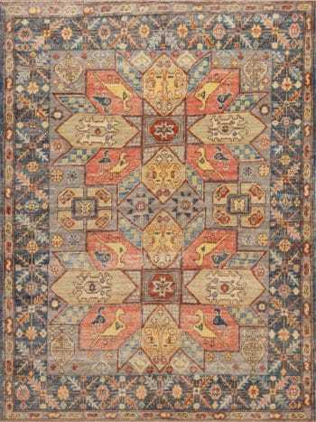 A Beautifully Artistic Small Size Rustic Color Tribal Geometric Animal Design Modern Area Rug 11005 by Nazmiyal Antique Rugs