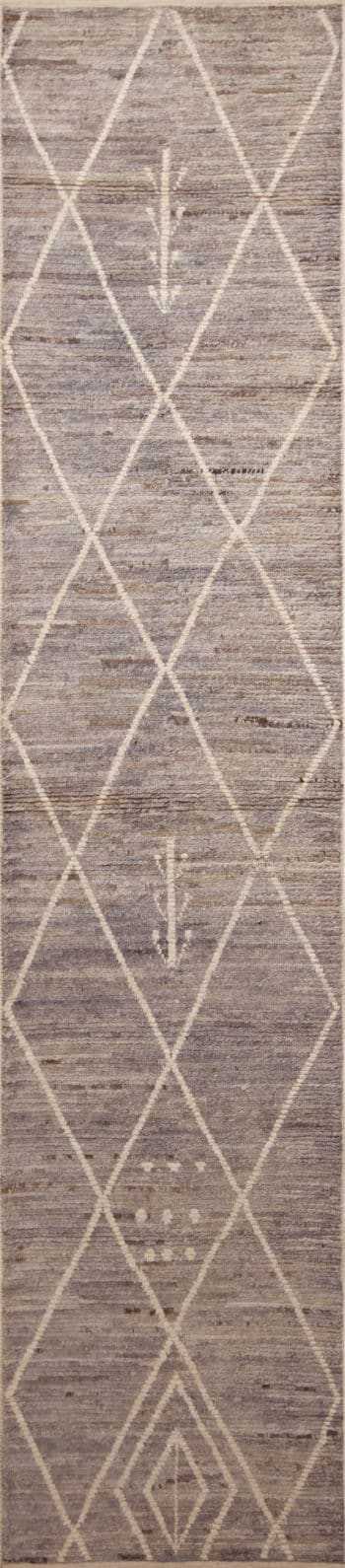 Tribal Neutral Earthy Grey Color Geometric Design Hallway Runner Rug 11175 by Nazmiyal Antique Rugs