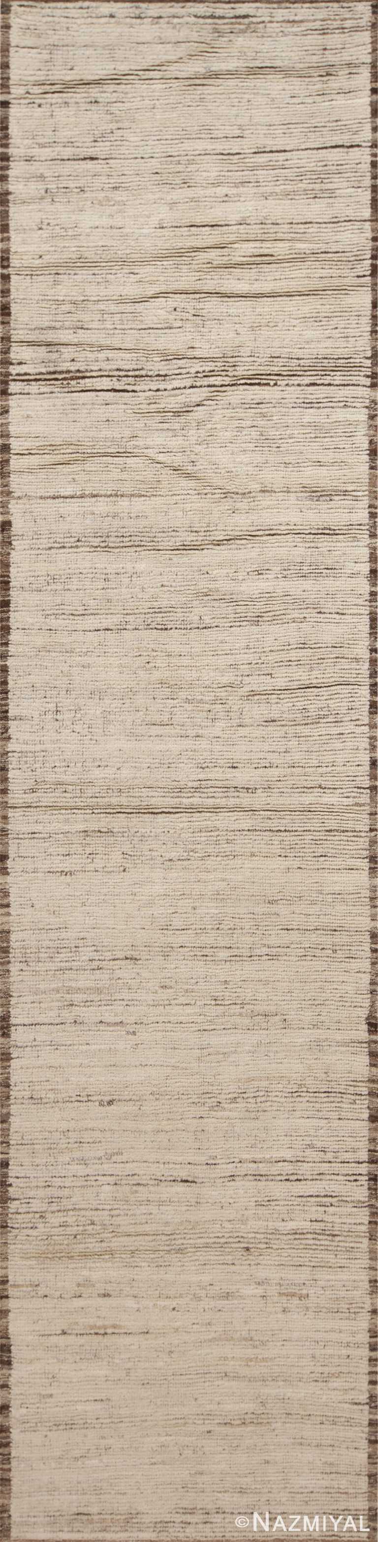 Abstract Solid Ivory Cream Background Modern Minimalist Hallway Runner Rug 11145 by Nazmiyal Antique rugs