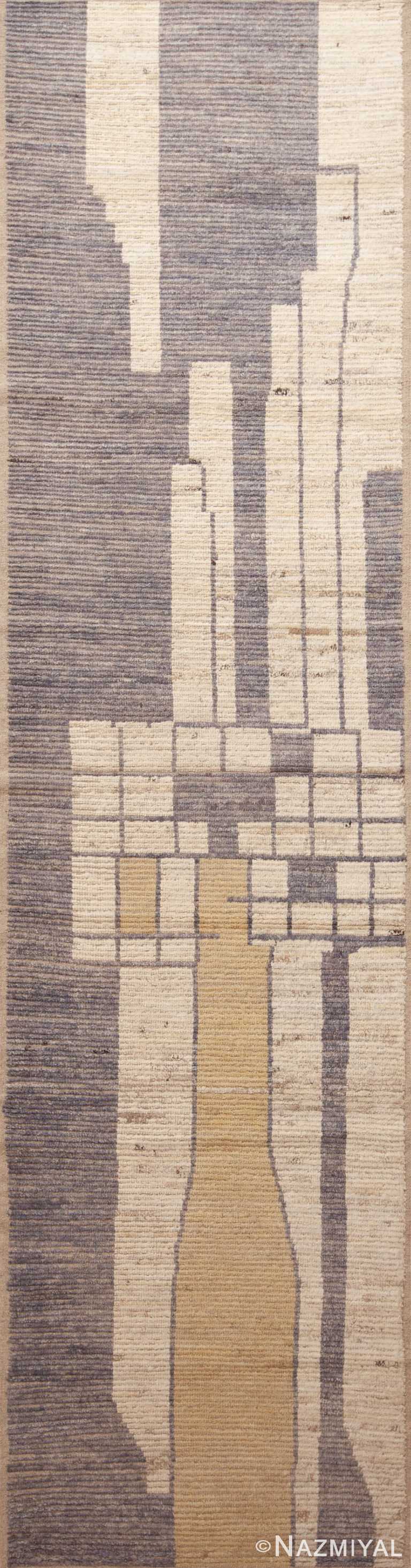 Artistic Tribal Geometric Neutral Color Modern Hallway Runner Rug 11176 by Nazmiyal Antique Rugs