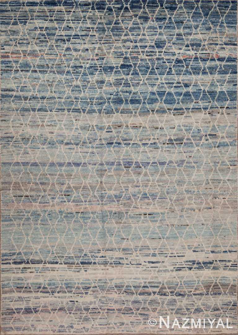 Artistic Light Blue Abrash Background Color Modern Tribal Geometric Pattern Modern Area Rug 11282 by Nazmiyal Antique Rugs