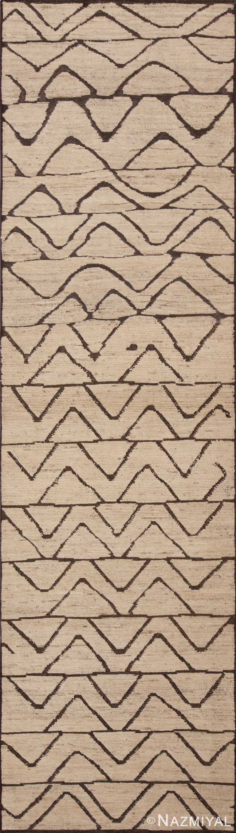 Artistic Tribal Design Ivory Cream Color Background Modern Contemporary Hallway Runner Rug 11117 by Nazmiyal Antique Rugs