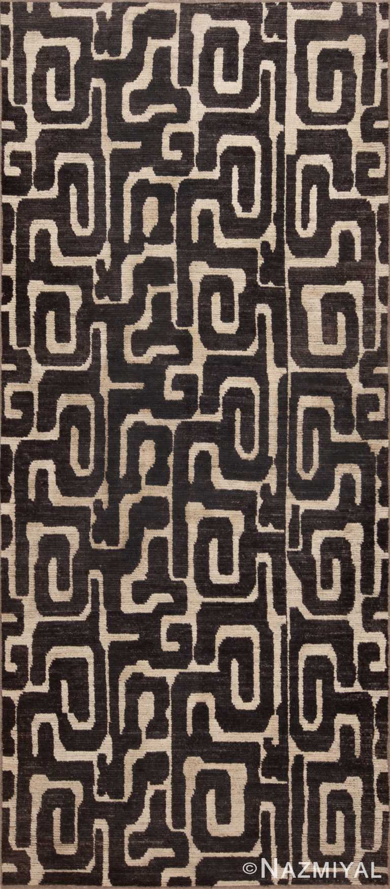Bold Cream And Charcoal Color Hollywood Regency Style Gallery Size Modern Area Rug 11187 by Nazmiyal Antique Rugs