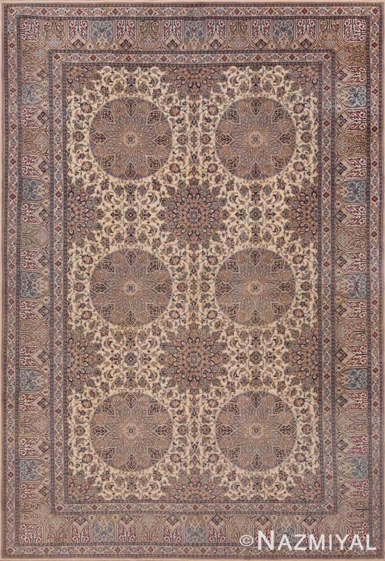 Classic Ivory and Blue Fine Silk and Wool Vintage Persian Nain Rug 72463 by Nazmiyal Antique Rugs