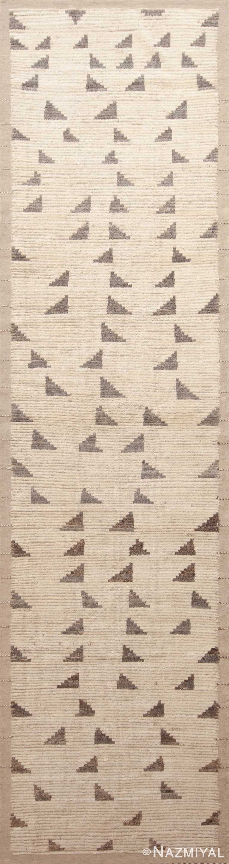 Cream Geometric Grey Triangle Pattern Modern Hallway Runner Rug 11146 by Nazmiyal Antique rugs