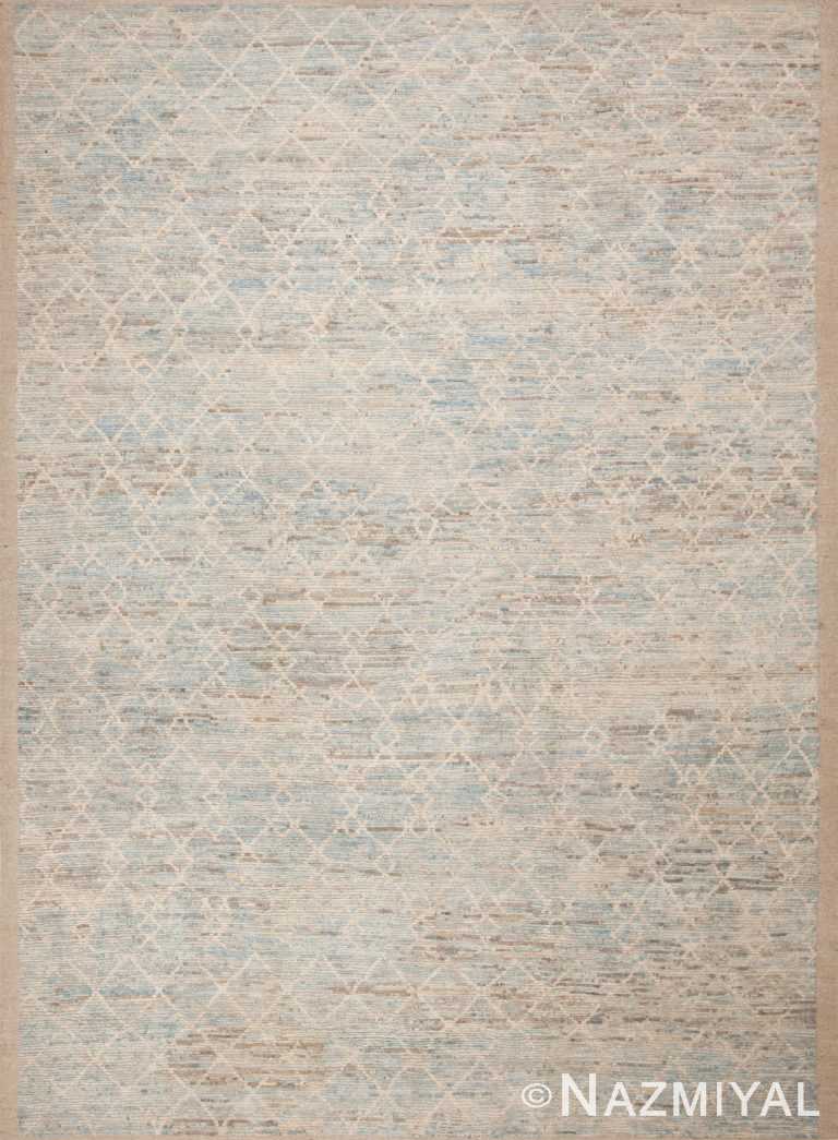 Decorative Washed Out Light Blue Background Creamy White Geometric Pattern Modern Area Rug 11670 by Nazmiyal Antique Rugs