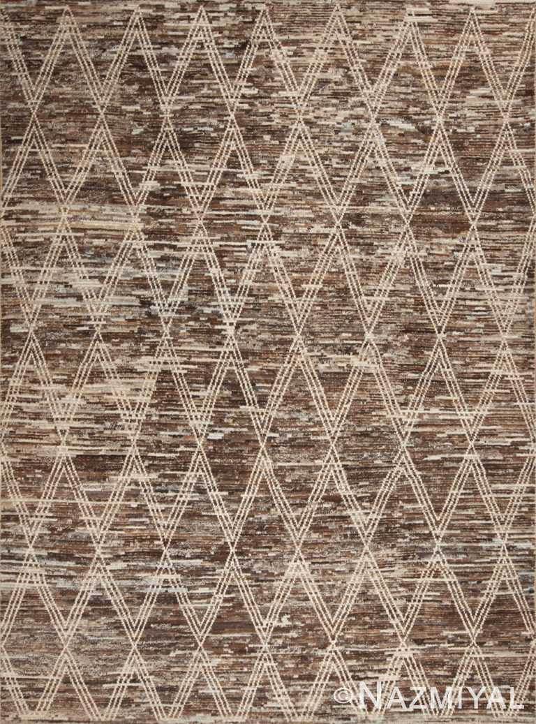 Earthy Brown Color Background Tribal Geometric Diamond Pattern Modern Room Size Area Rug 11581 by Nazmiyal Antique Rugs