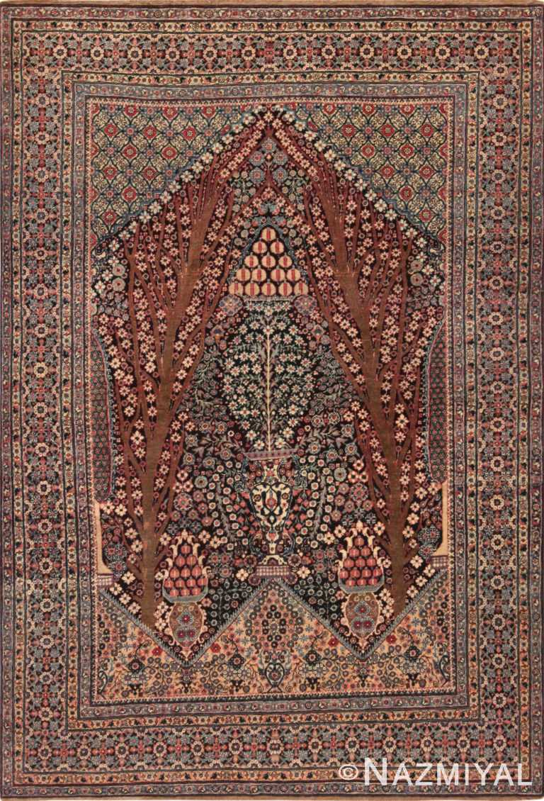 Fine Floral Antique Persian Prayer Design Tehran Rug 72456 by Nazmiyal Antique Rugs
