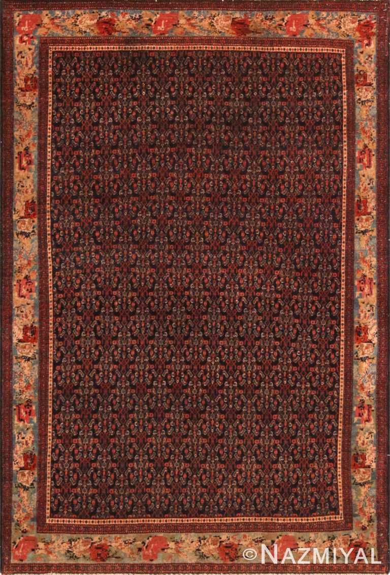 Fine Small Antique Blue Persian Herati Design Senneh Rug 72452 by Nazmiyal Antique Rugs