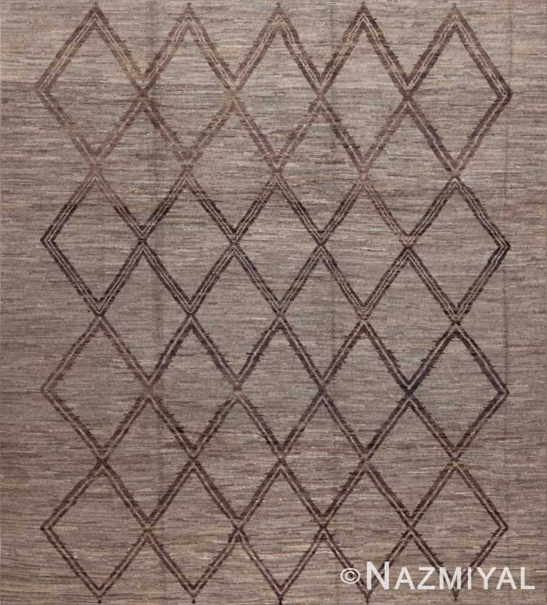 Soft Neutral Abrash Background Color Brown Tribal Geometric Diamond Pattern Square Shape Modern Room Size Area Rug 11396 by Nazmiyal Antique Rugs