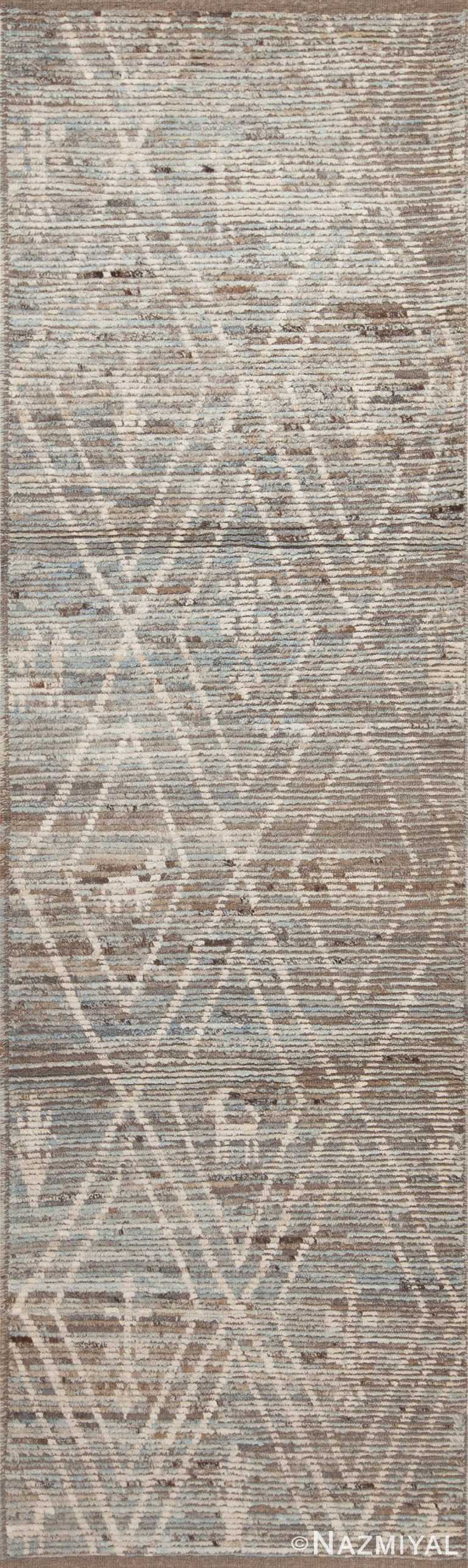 Grey Neutral Color Tribal Geometric Primitive Animal Pattern Modern Hallway Runner Rug 11152 by Nazmiyal Antique rugs