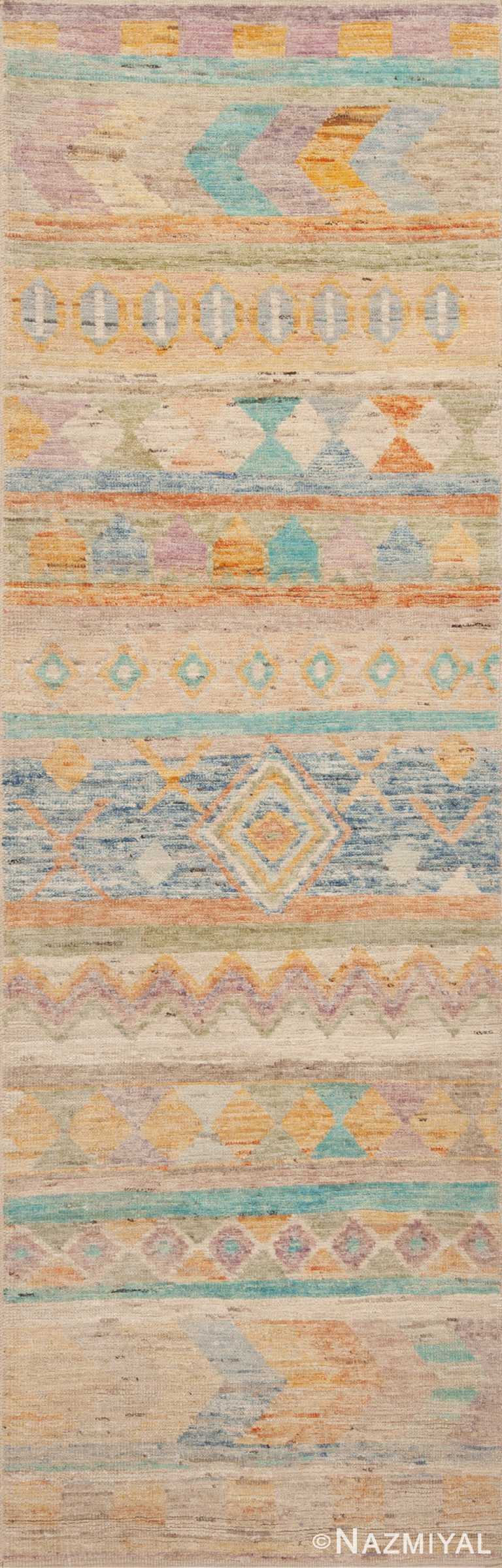 Happy Colorful Tribal Geometric Modern Hallway Runner Rug 11017 by Nazmiyal Antique Rugs