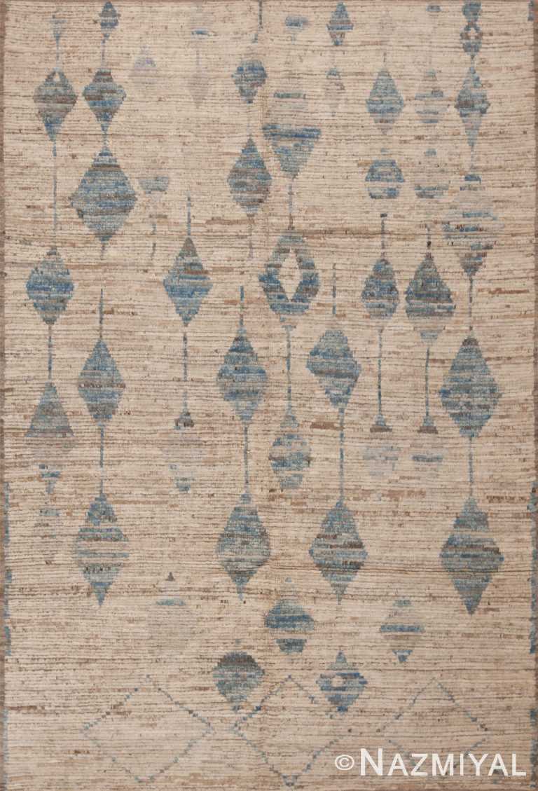 Ivory Cream Color Background With Light Blue Tribal Geometric Pattern Modern Area Rug 11273 by Nazmiyal Antique Rugs