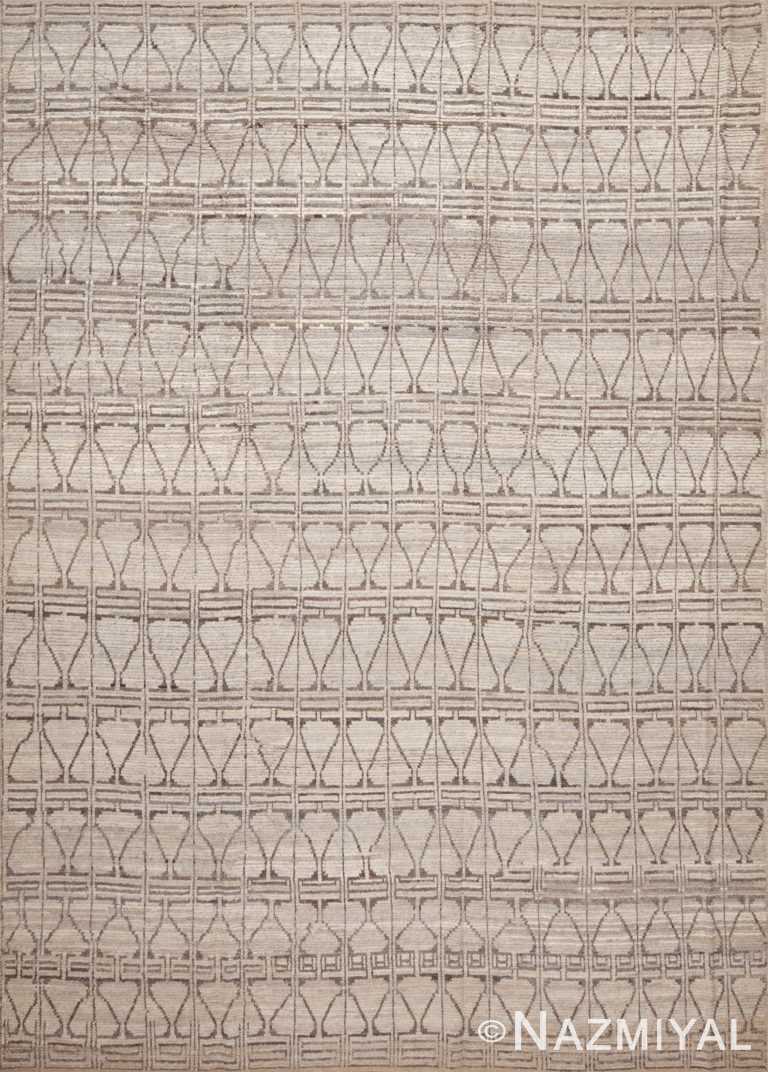 Beautiful Light Ivory Cream Color Tribal Geometric Design Modern Room Size Area Rug 11597 by Nazmiyal Antique Rugs