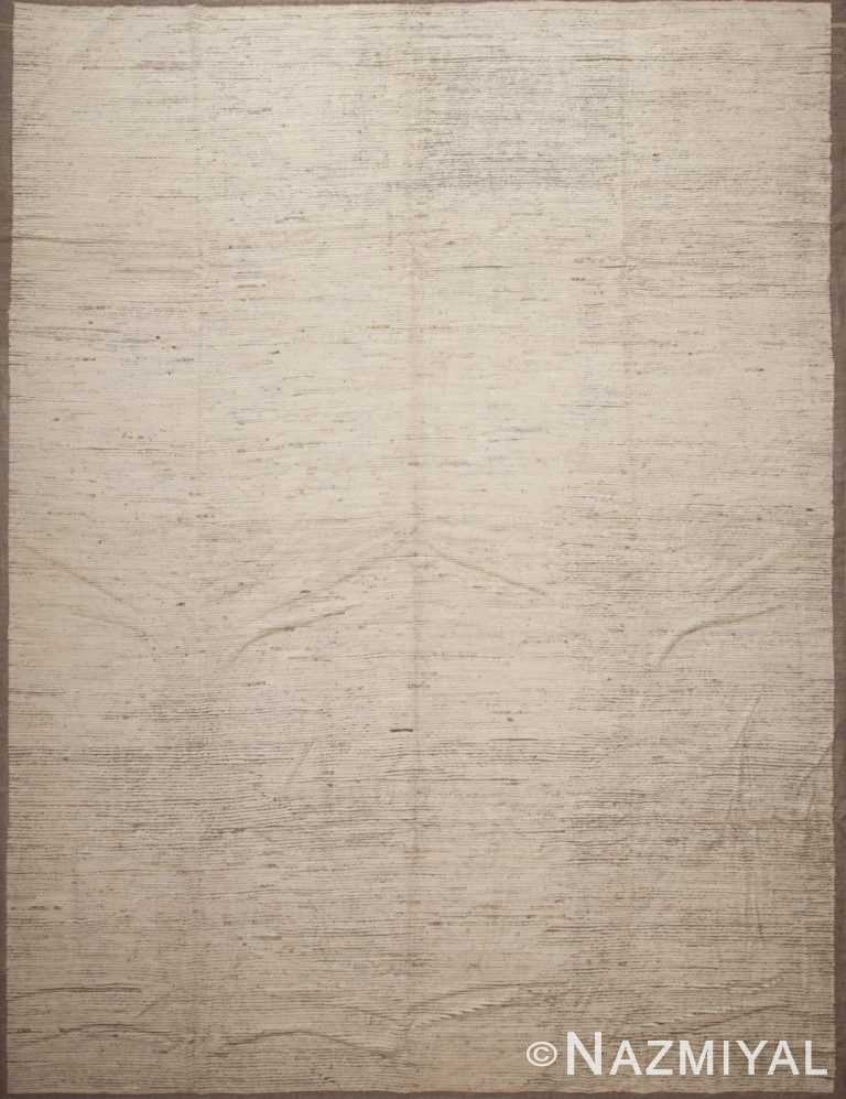 Decorative and Versatile Large Size Solid Light Ivory Cream Color Background Modern Wool Pile Area Rug 11785 by Nazmiyal Antique Rugs