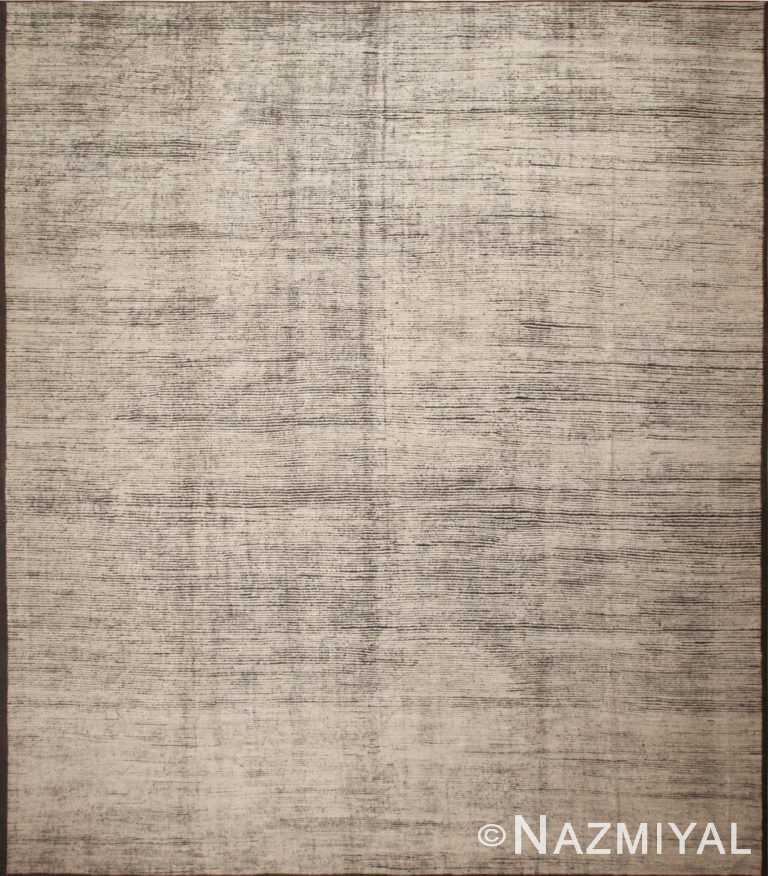 Decorative and Versatile Large Size Squarish Shape Abstract Minimalist Solid Cream Modern Area Rug 11834 by Nazmiyal Antique Rugs