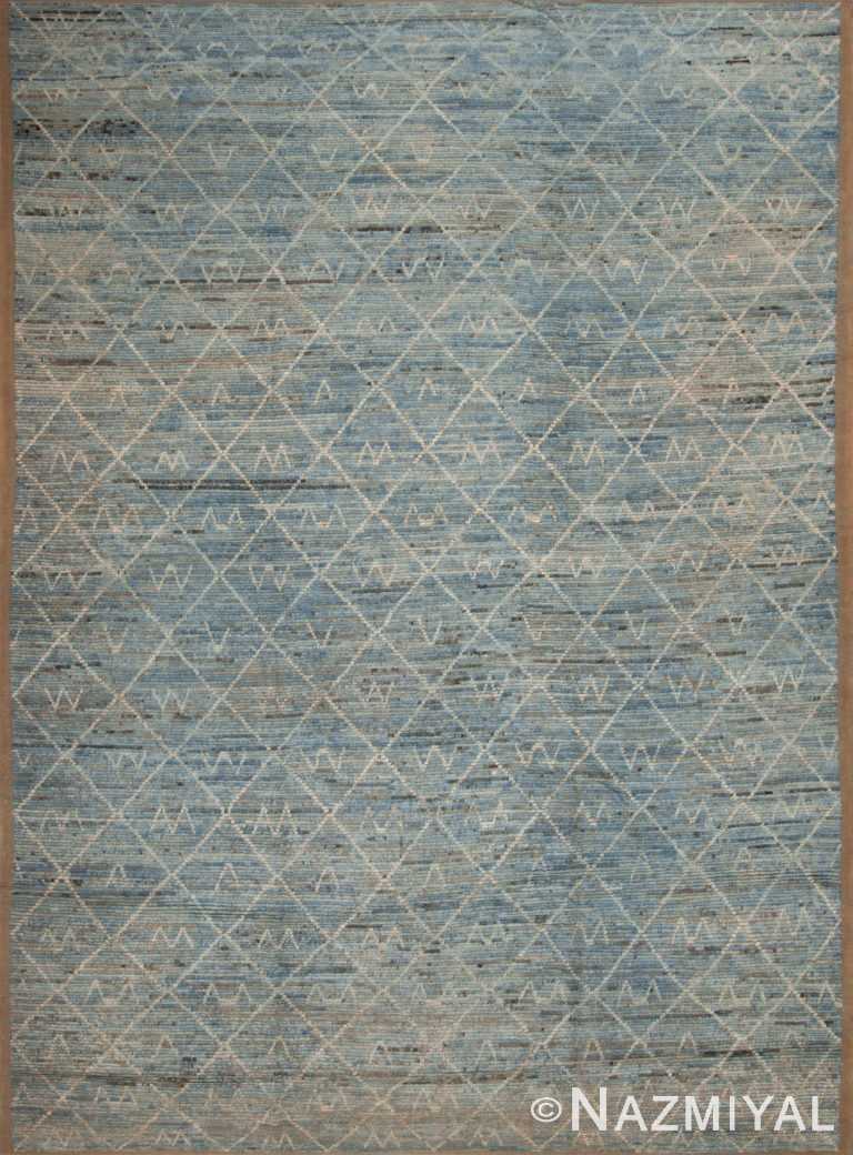 Light Blue Abrash Background Creamy White Color Tribal Pattern Modern Room Size Area Rug 11651 by Nazmiyal Antique Rugs