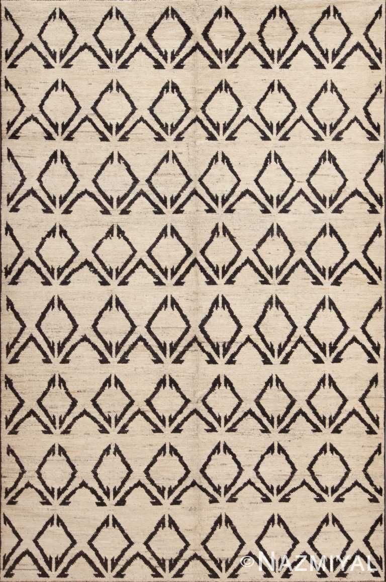 Light Ivory Cream Color Background Bold Charcoal Color Tribal Geometric Design Modern Area Rug 11259 by Nazmiyal Antique Rugs
