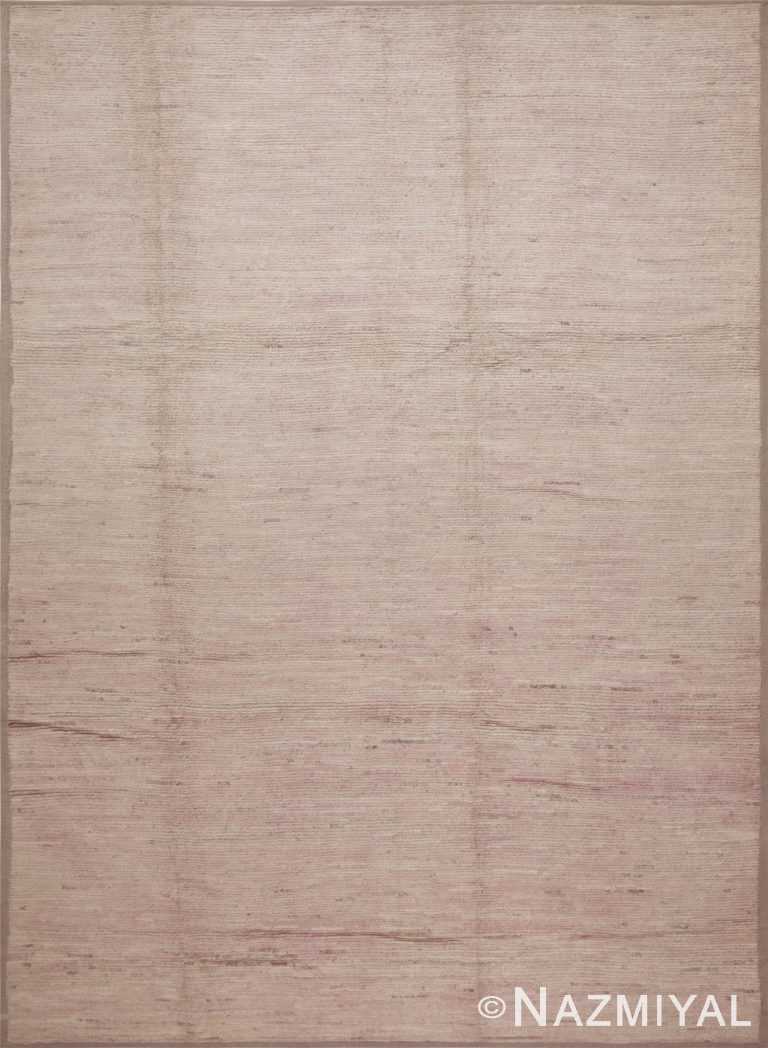 A Decorative Light Cream Color Soft Coral Abrash Solid Abstract Modern Room Size Rug 11531 by Nazmiyal Antique Rugs
