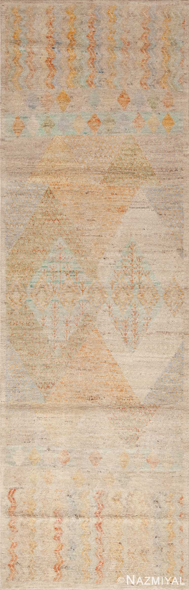 Light Happy Color Modern Tribal Geometric Contemporary Hallway Runner Rug 11011 by Nazmiyal Antique Rugs