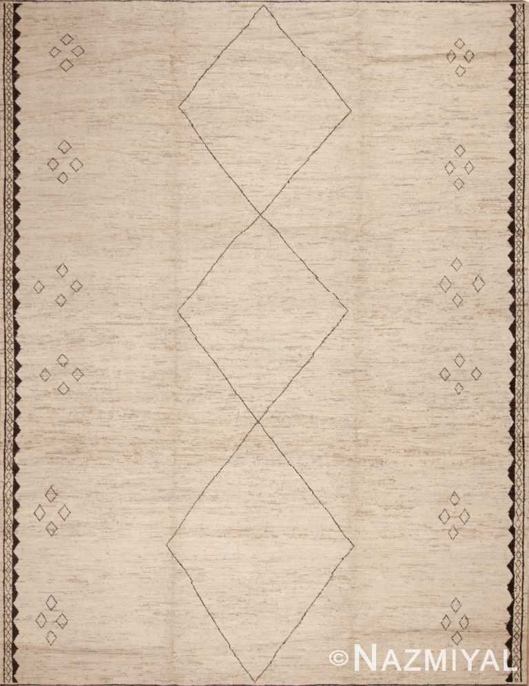 Light Ivory Creamy Background Color Minimalist Tribal Geometric Modern Room Size Area Rug #11587 by Nazmiyal Antique Rugs