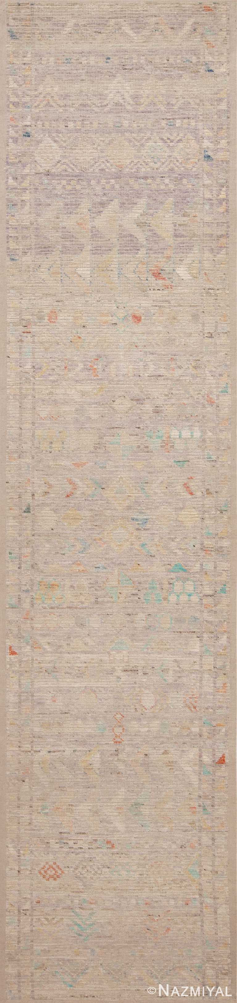 Tribal Geometric Design Light Pastel Color Abrash Modern Hallway Runner Rug 11151 by Nazmiyal Antique rugs