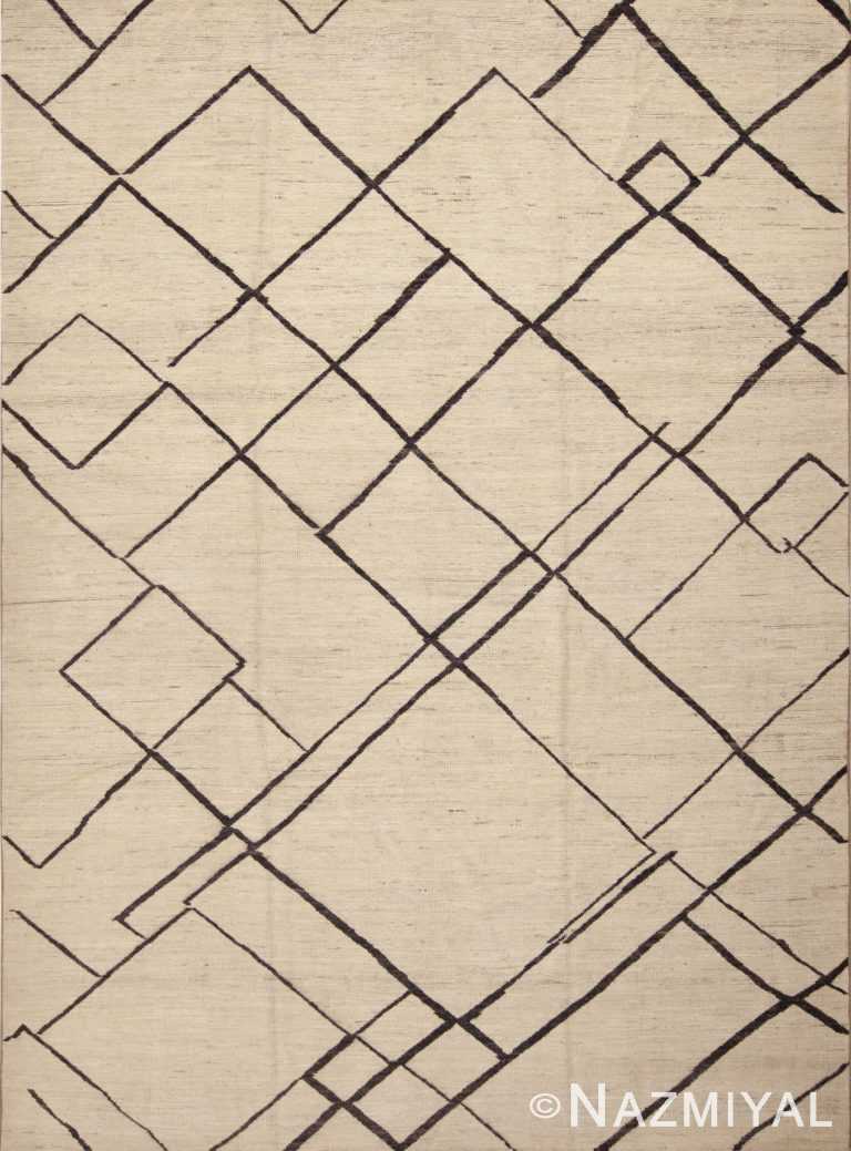 Beautiful And Versatile Modern Contemporary Ivory Color Minimalist Geometric Design Room Size Area Rug 11489 by Nazmiyal Antique Rugs