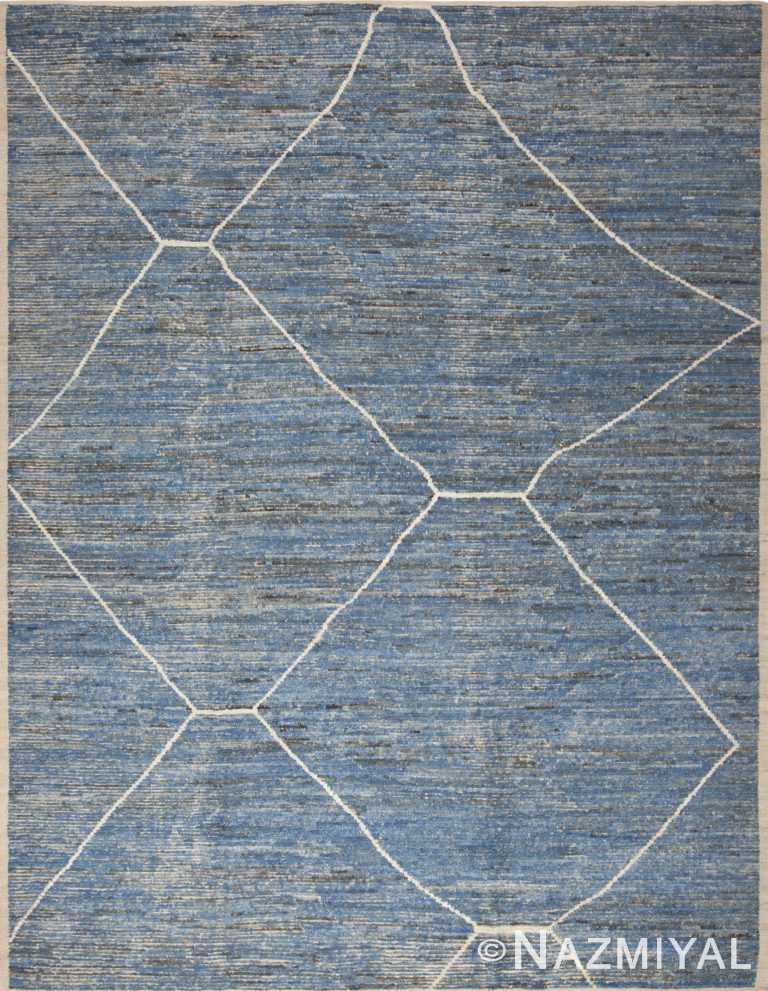 Simplistic Modern Minimalist Light Blue Color Tribal Moroccan Beni Ourain Design Contemporary Rug 11474 by Nazmiyal Antique Rugs