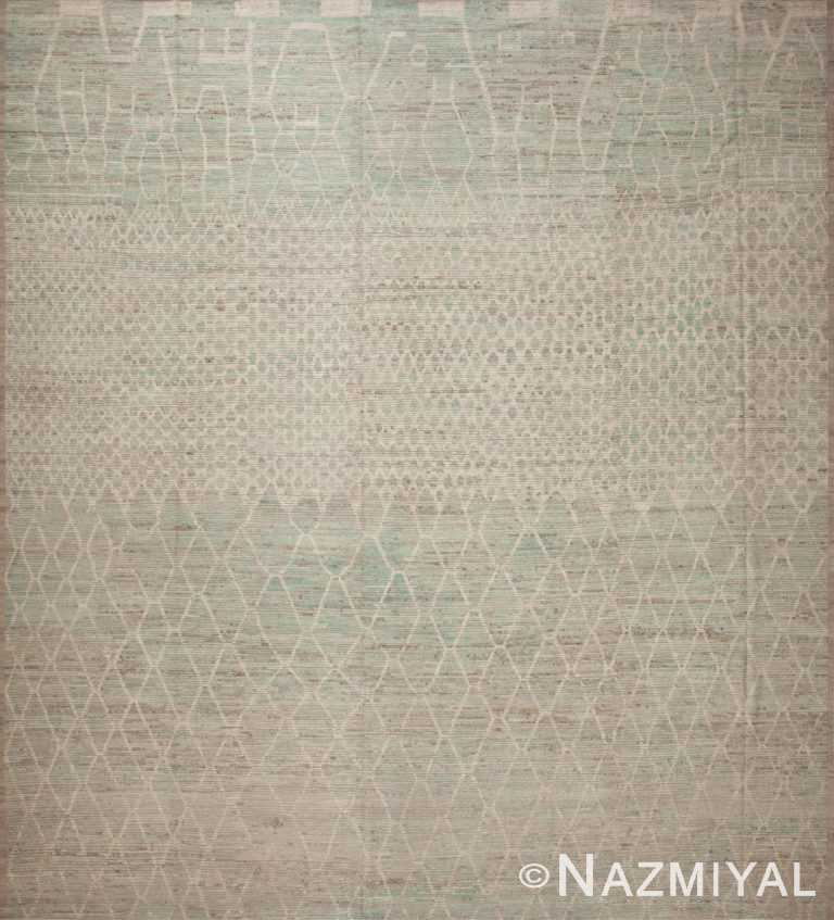 Facinating Modern Neutral Grey With Seafoam Color Abrash Geometric Tribal Design Large Square Size Area Rug 11740 by Nazmiyal Antique Rugs
