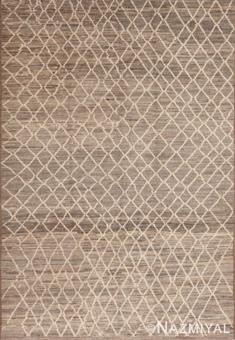 Modern Room Size Grey Abrash Background Ivory Tribal Geometric Honeycomb Pattern Area Rug 11251 by Nazmiyal Antique Rugs