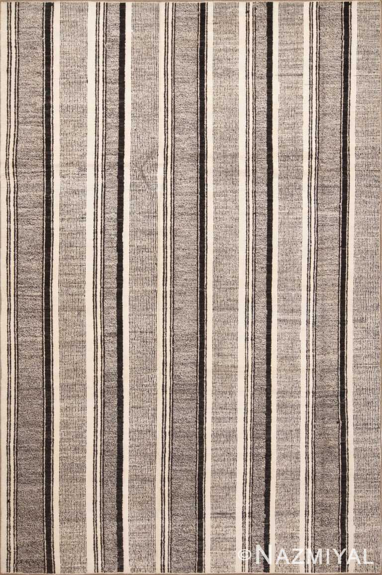 A Decorative Modern Room Size Stripped Design Black and White Color Contemporary Area Rug 11355 by Nazmiyal Antique rUgs