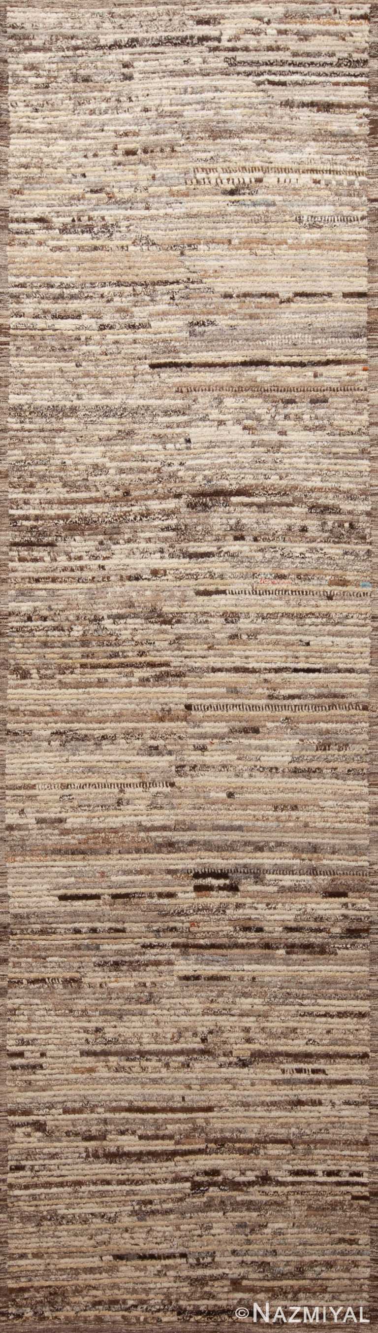 Neutral Earthy Brown Color Abstract Abrash pattern Modern Hallway Runner Rug 11123 by Nazmiyal Antique rugs