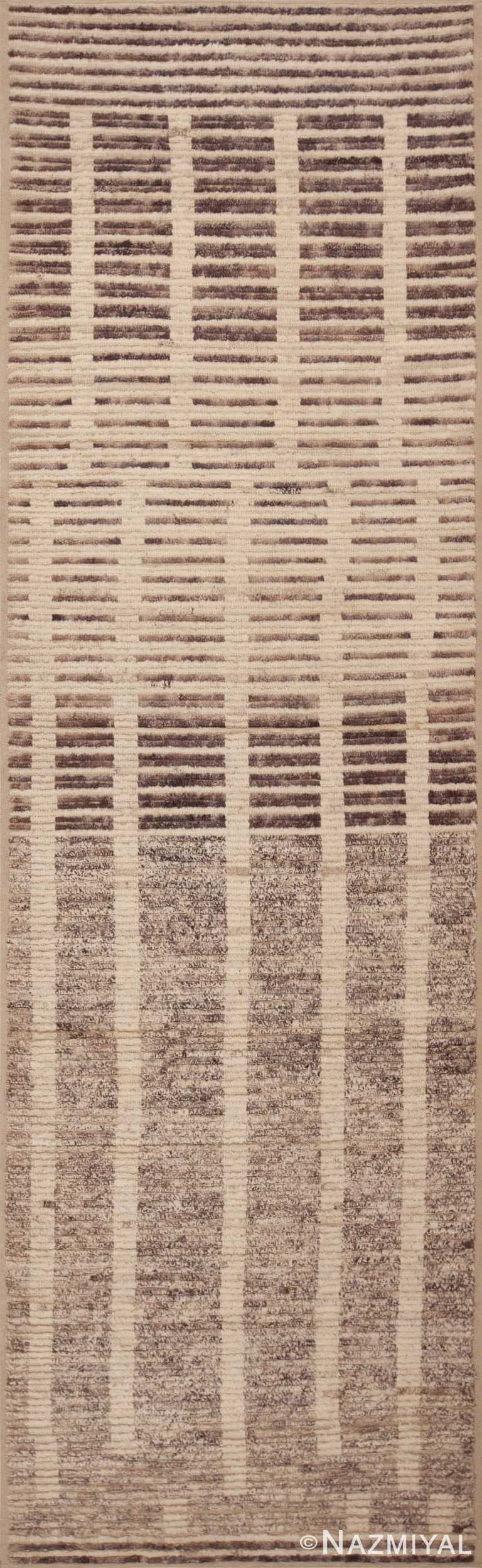 Neutral Color Artistic Tribal Geometric Pattern Modern Hallway Runner Rug 11141 by Nazmiyal Antique rugs