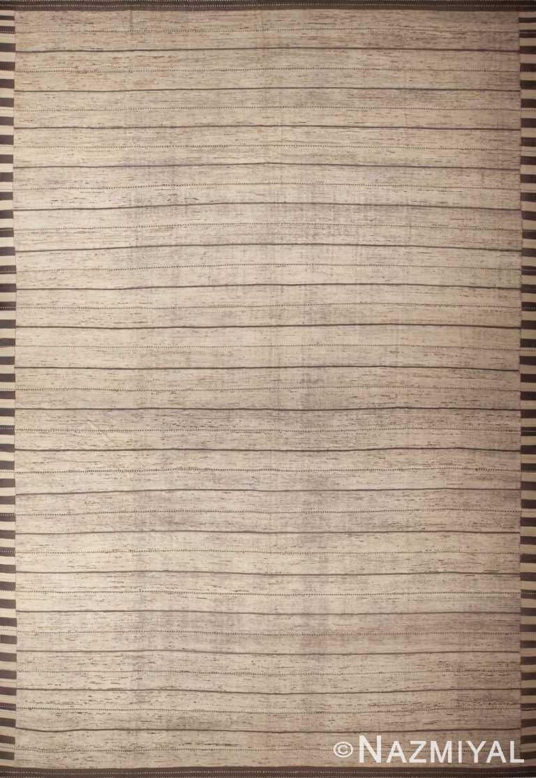 Oversized Neutral Cream Color Minimalist Geometric Stripes Design Modern Area Rug 11864 by Nazmiyal Antique Rugs