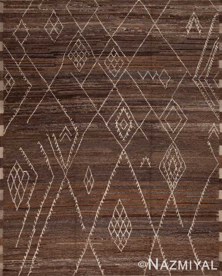 Rich Earthy Brown Color Background Primitive Tribal Geometric Pattern Modern Room Size Area Rug 11448 by Nazmiyal Antique Rugs