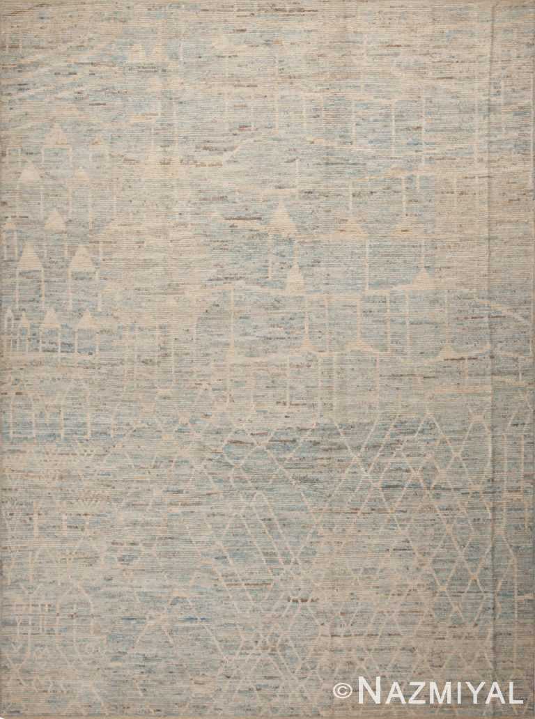 Beautifully Decorative Modern Room Size Tribal Geometric Washed Out Light Blue Color Area Rug 11633 by Nazmiyal Antique Rugs